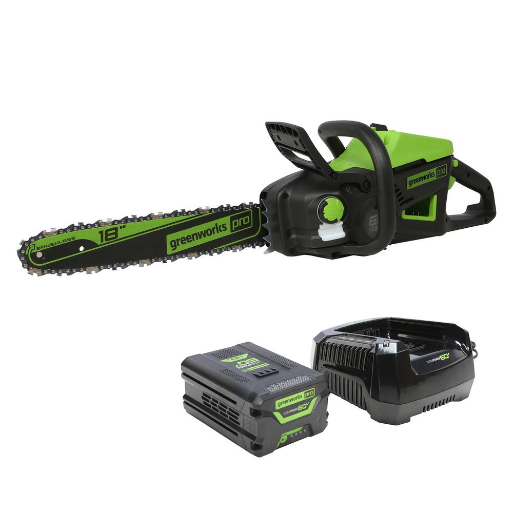 Greenworks PRO 18 in. 60-Volt Cordless Chainsaw with 4.0 Ah Battery and ...