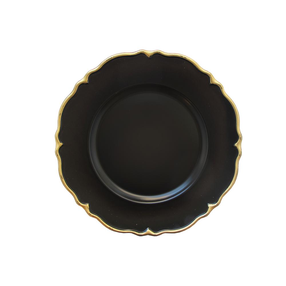 Elle Decor Black Melamine Charger Plates With Gold Scallop 4 Pack