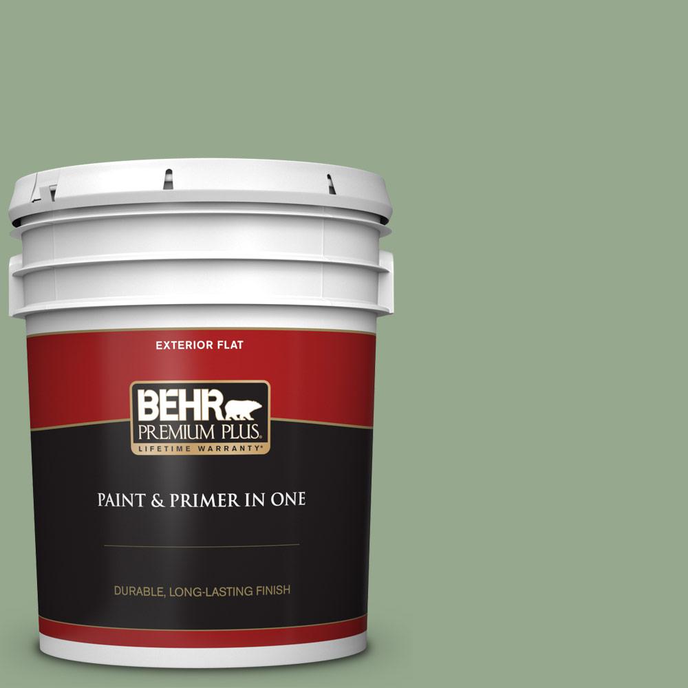 BEHR Premium Plus 5 gal. PPU1105 Pesto Green Flat Exterior Paint and