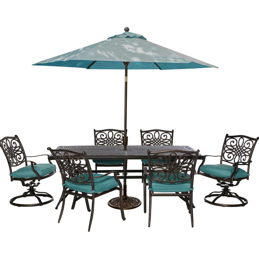 7 piece dining table two tone cambridge seasons 7piece patio outdoor dining set with blue cushions and table umbrella 7 piece dining table two tone cambridge seasons 7piece patio outdoor dining set with blue cushions and table umbrella