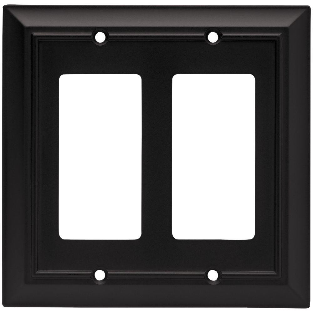 Liberty Architectural Decorative Double Rocker Switch Plate, Flat Black