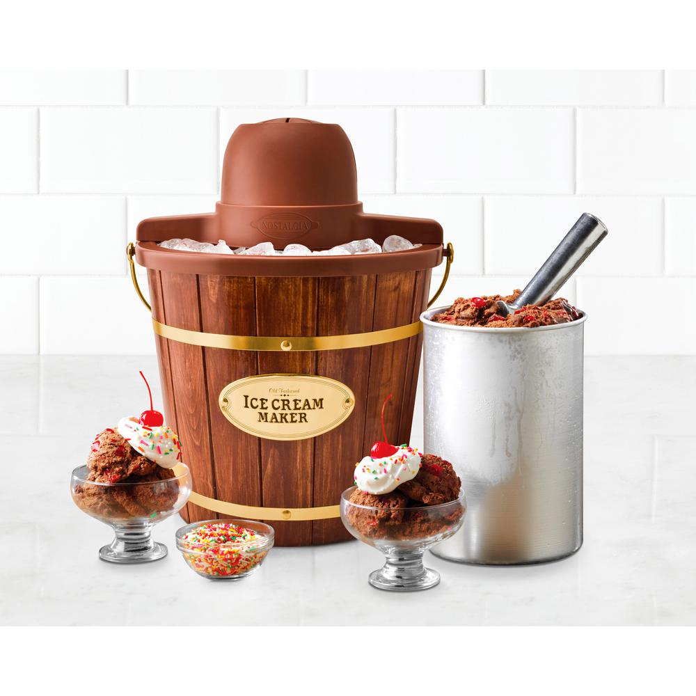 Nostalgia 4 Qt Wooden Bucket Electric Ice Cream Maker Icmw400 The Home Depot 