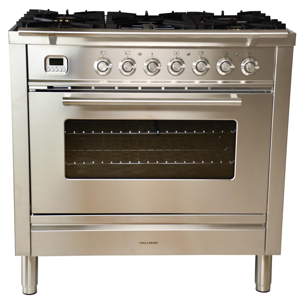 Hallman 36 In 3 55 Cu Ft Single Oven Dual Fuel Range With True 36 In 3 55 Cu Ft Single Oven Dual Fuel Range With True Convection 5 Burners And Griddle Stainless Steel