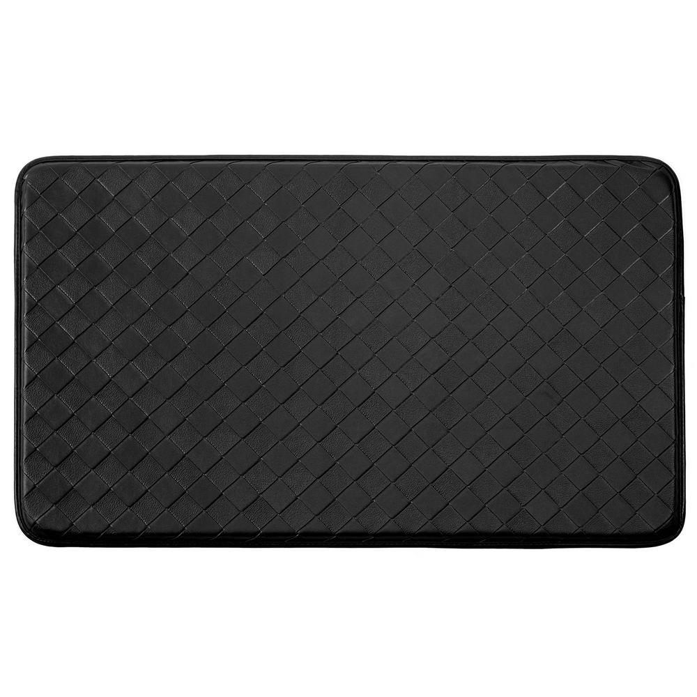 Laura Ashley Chef Gear Diamond Weave Faux Leather Black 24 In X 36 Pvc Anti Fatigue Kitchen Mat