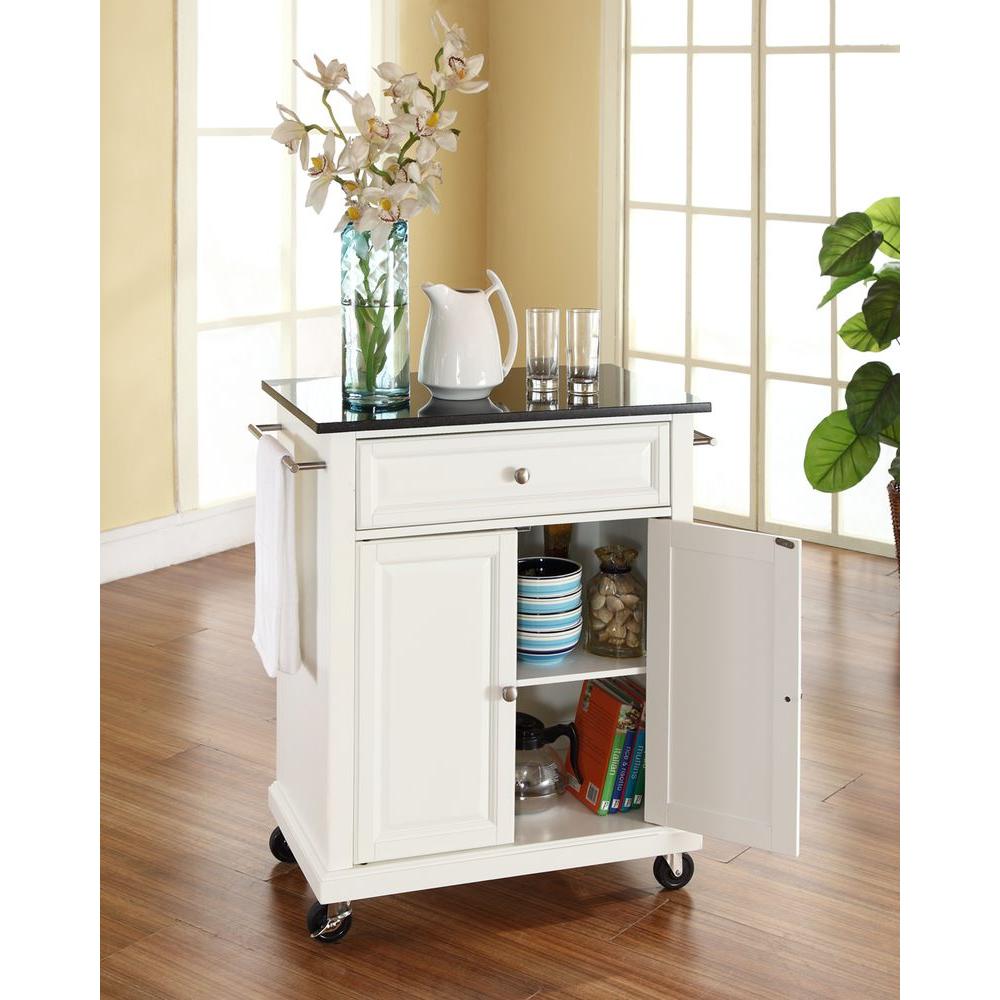 White Kitchen Cart With Black Granite Top