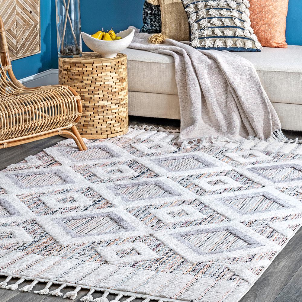 Nuloom Journey Shag Checkered Tiles Tassel Pink 8 Ft X 11 Ft Area Rug Kklr02b 71001010 The Home Depot