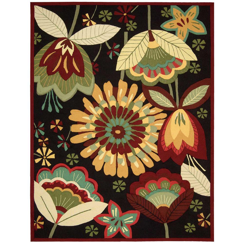 Nourison Folk Flowers Black 8 ft. x 11 ft. Area Rug-032768 - The Home Depot