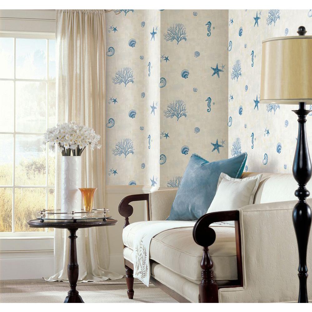 Chesapeake Boca Raton Blue Seashells Wallpaper DLR54531  