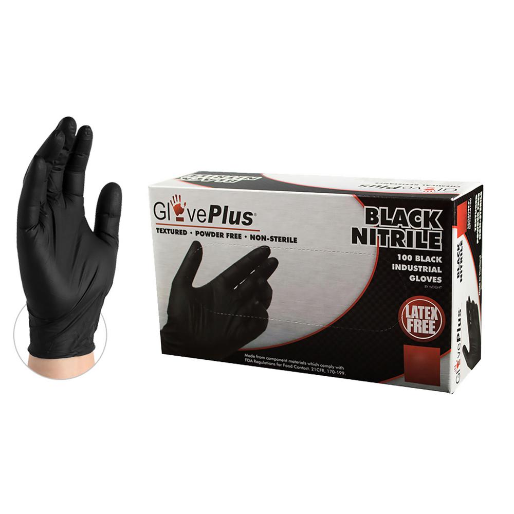 Ammex GPNB GlovePlus Black Nitrile Glove, Latex Free, Disposable, Powder Free, Large (Box of 100) Pack of 2 