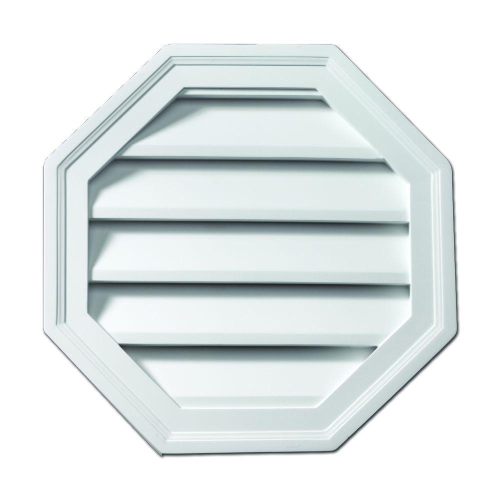 Fypon 22 in. x 22 in. Polyurethane Functional Octagon Louver Gable Vent Primed WhiteFOLV22