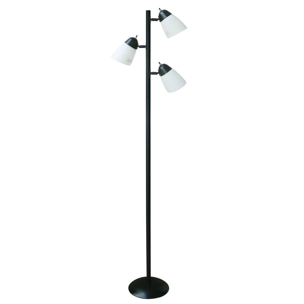 64.5 in. Black Track Tree Floor Lamp with 3 White Plastic Shades