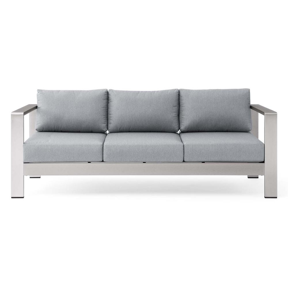 Modway Shore Outdoor Patio Aluminum Sofa in Silver Gray