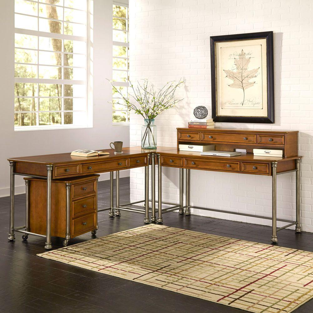 4 Up L Shaped Corner Unit Metal Desks Home Office The Orleans 3 Piece Vintage Caramel Office Suite