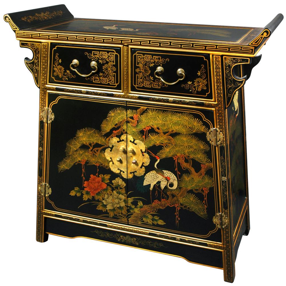 Oriental Furniture Black Lacquer Landscape Altar Oriental Furniture Black Lacquer Landscape Altar Cabinet