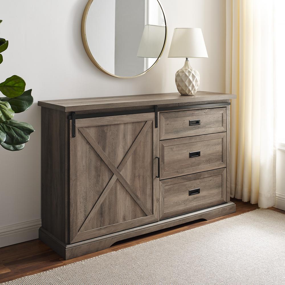 Welwick Designs Grey Wash Wood Sideboard with Sliding Barn Door-HD8658 ...