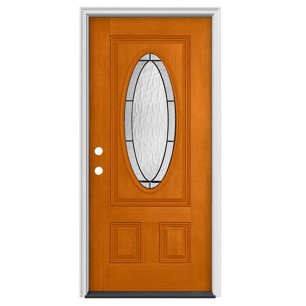JELDWEN 34 in. x 80 in. 3/4 Oval Lite Wendover Saffron Stained