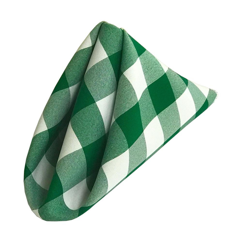 LA Linen 18 in. x 18 in. White and Hunter Green Gingham Checkered