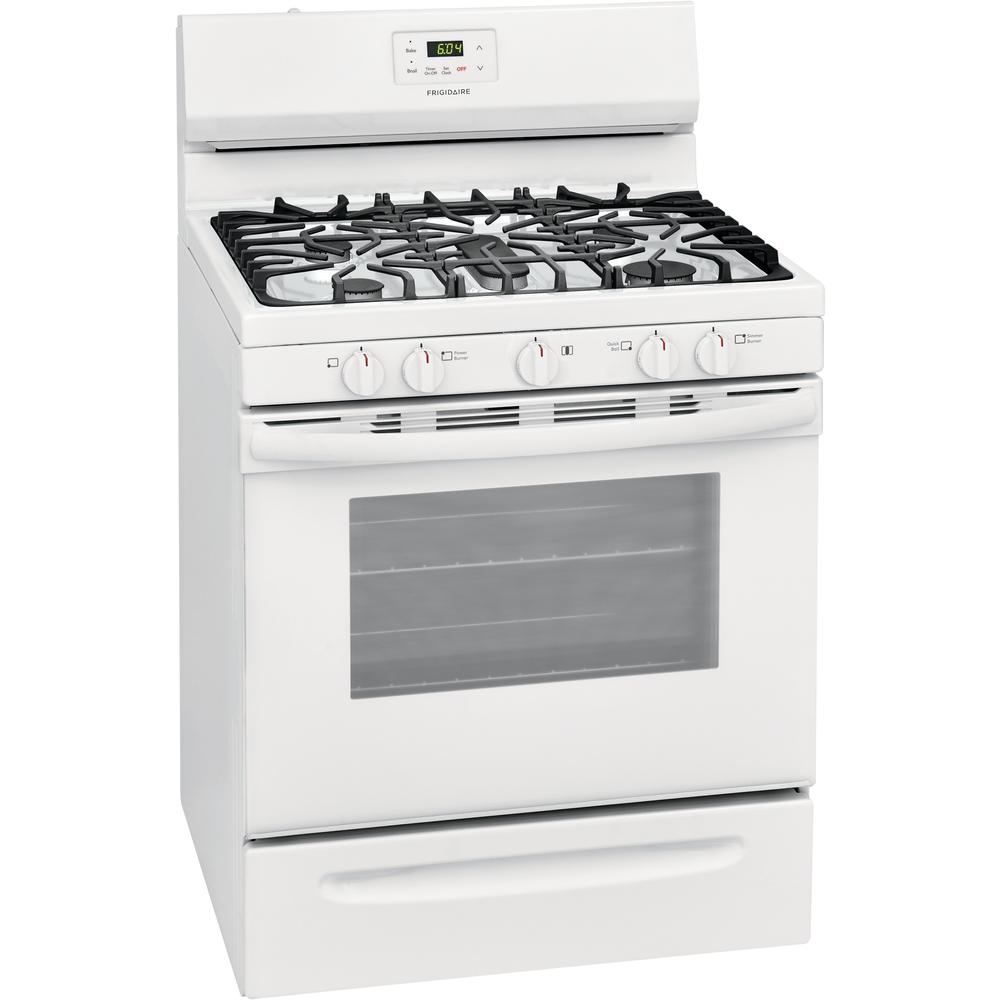 Frigidaire 30 In 5 0 Cu Ft 5 Burner Gas Range With Manual Clean In White Fcrg3052aw The Home Depot