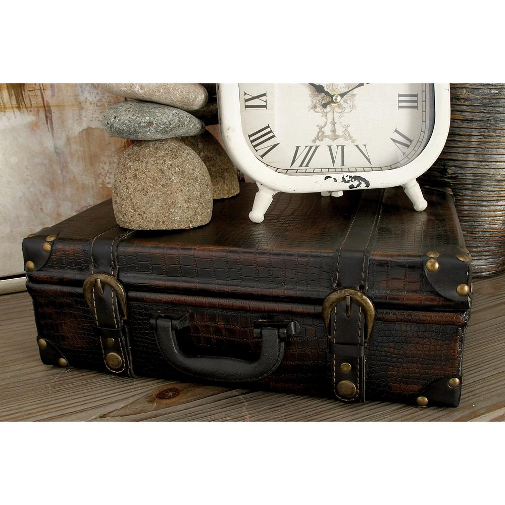 Vintiquewise 9.8 in. x 7 in. x 7 in. Wood Faux Leather Decorative Faux