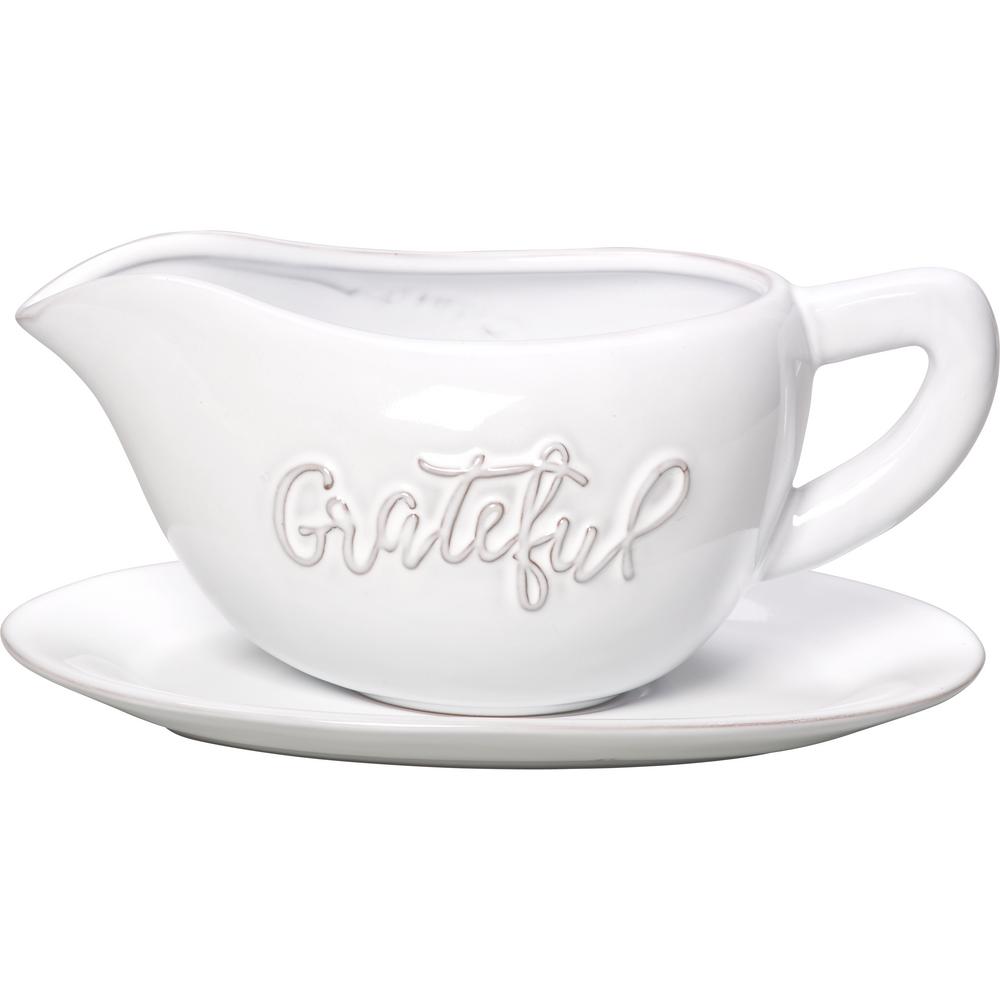 Gibson Home Caf Posh 15 oz.White Color Gravy Boat with Saucer 985106430M The Home Depot