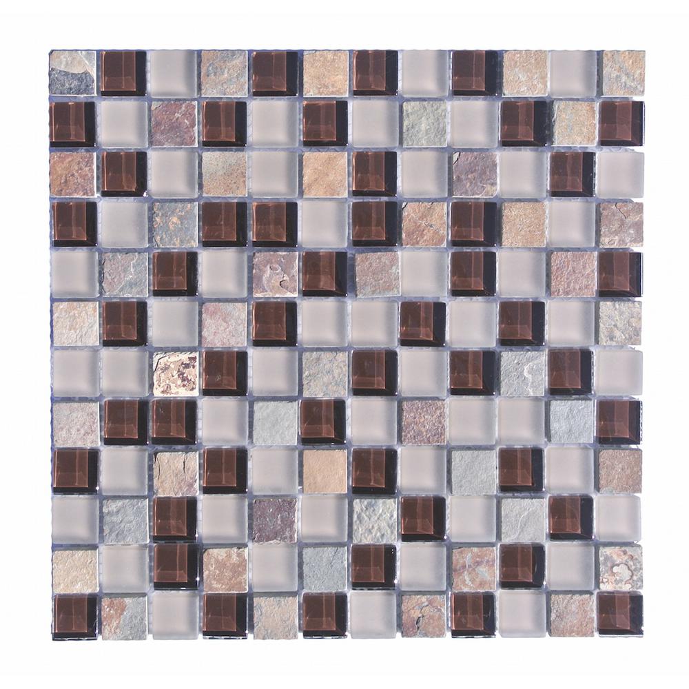 ABOLOS Brown Mosaic 1 in. x 1 in. Blend Glass and Stone Mesh Mounted