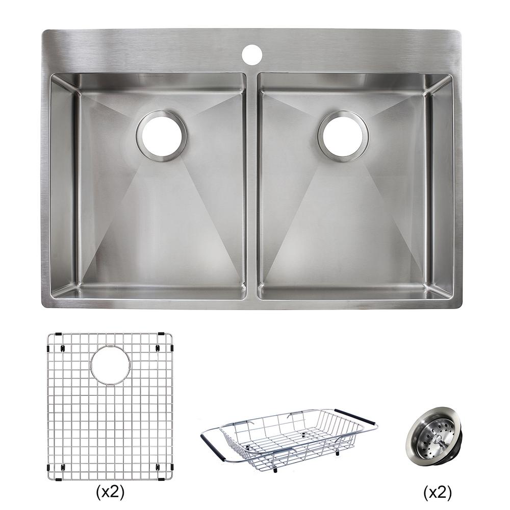 Franke Vector All In One Dual Mount Stainless Steel 33 In 1 Hole Double Bowl Kitchen Sink Kit