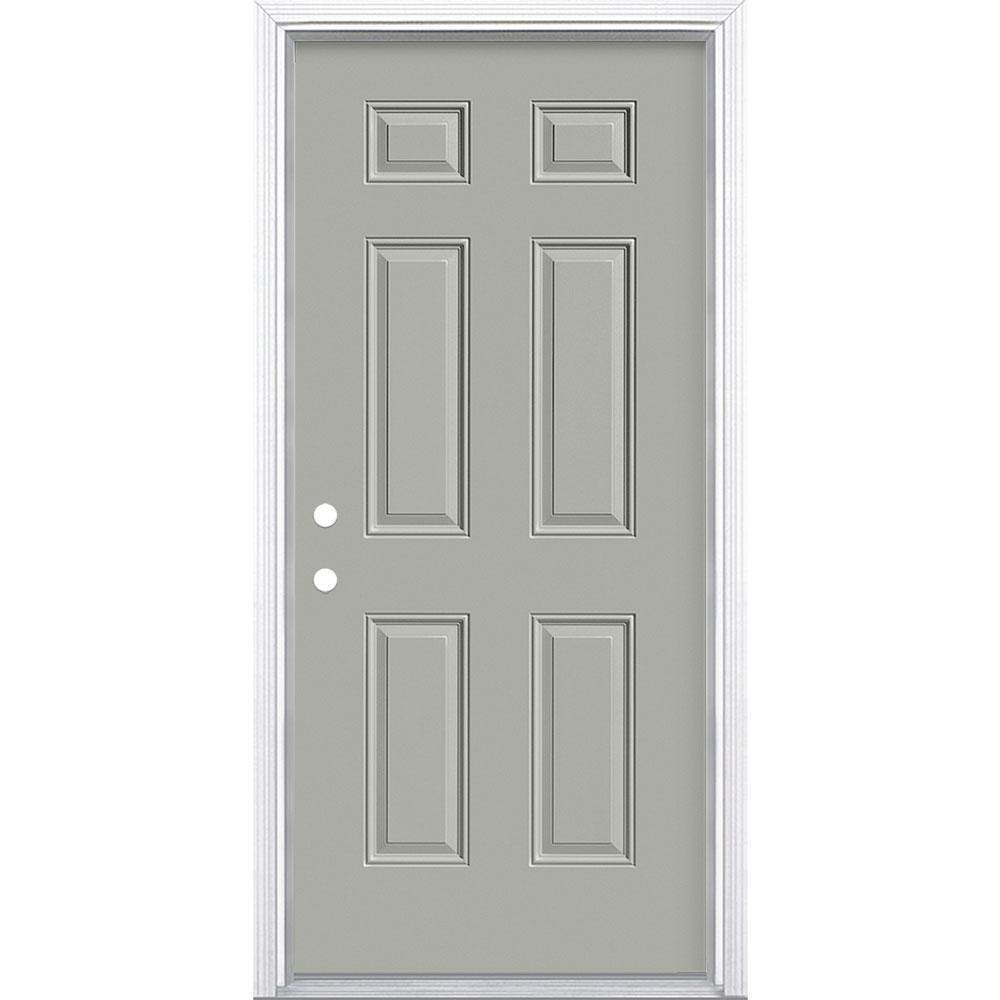 Masonite 36 In X 80 In 6 Panel Right Hand Inswing Painted Steel Prehung Front Exterior Door With Brickmold