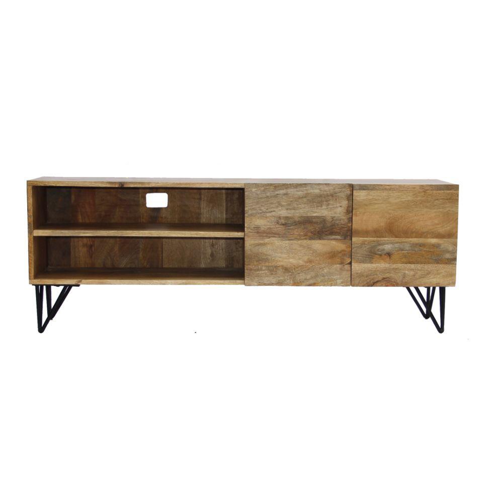 The Urban Port 2 Open Shelved Brown Finish Tv Unit In Mango