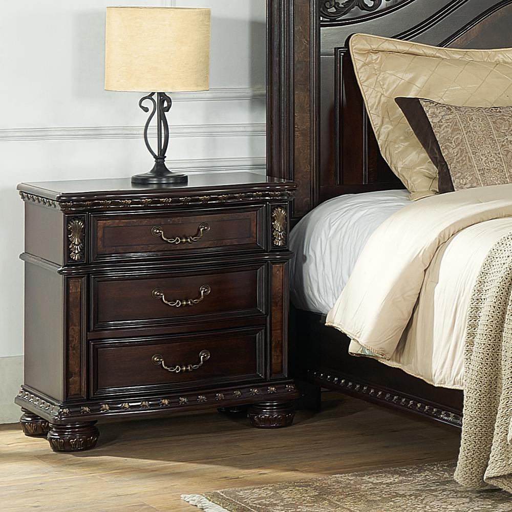Steve Silver Monte Carlo 3 Drawer Cherry Nightstand With Usb Port Monte Carlo 3 Drawer Cherry Nightstand
