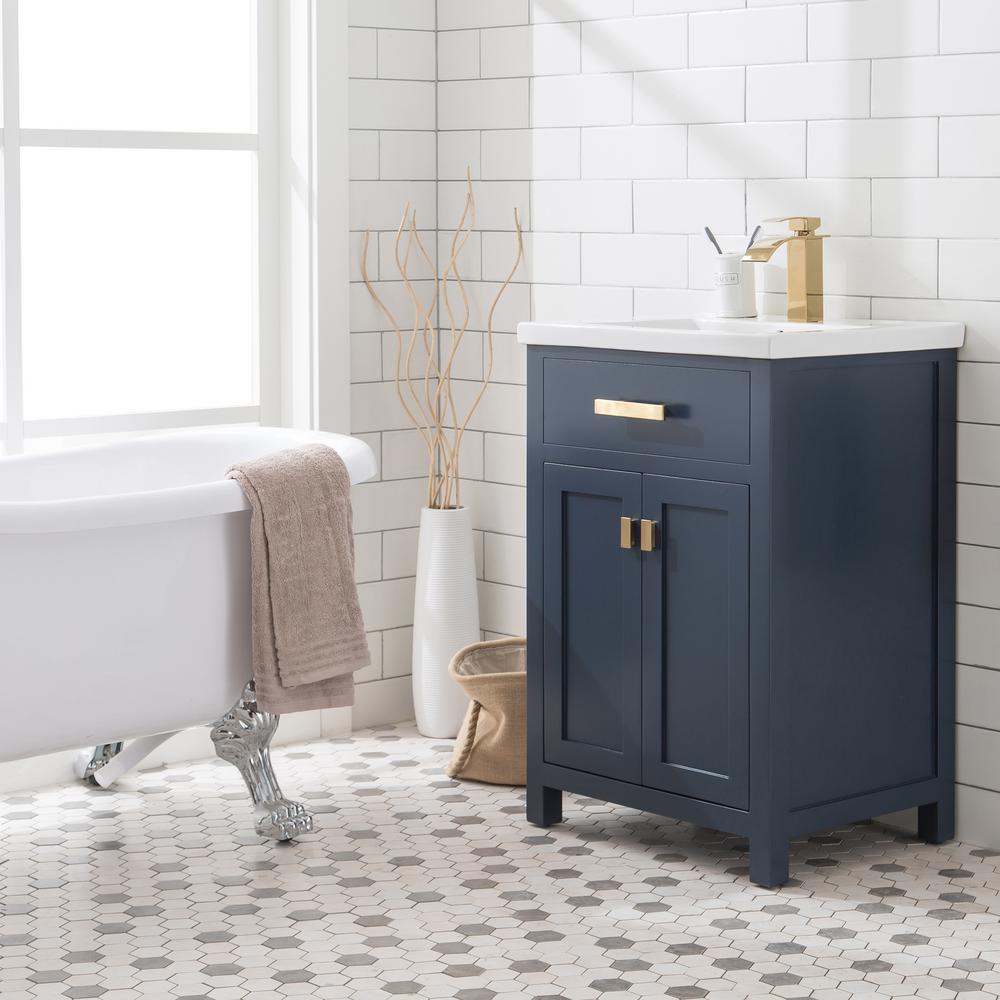 Water Creation MYRA 24 in. W Bath Vanity in Monarch Blue Finish with Ceramics Integrated Vanity Top with White Basin