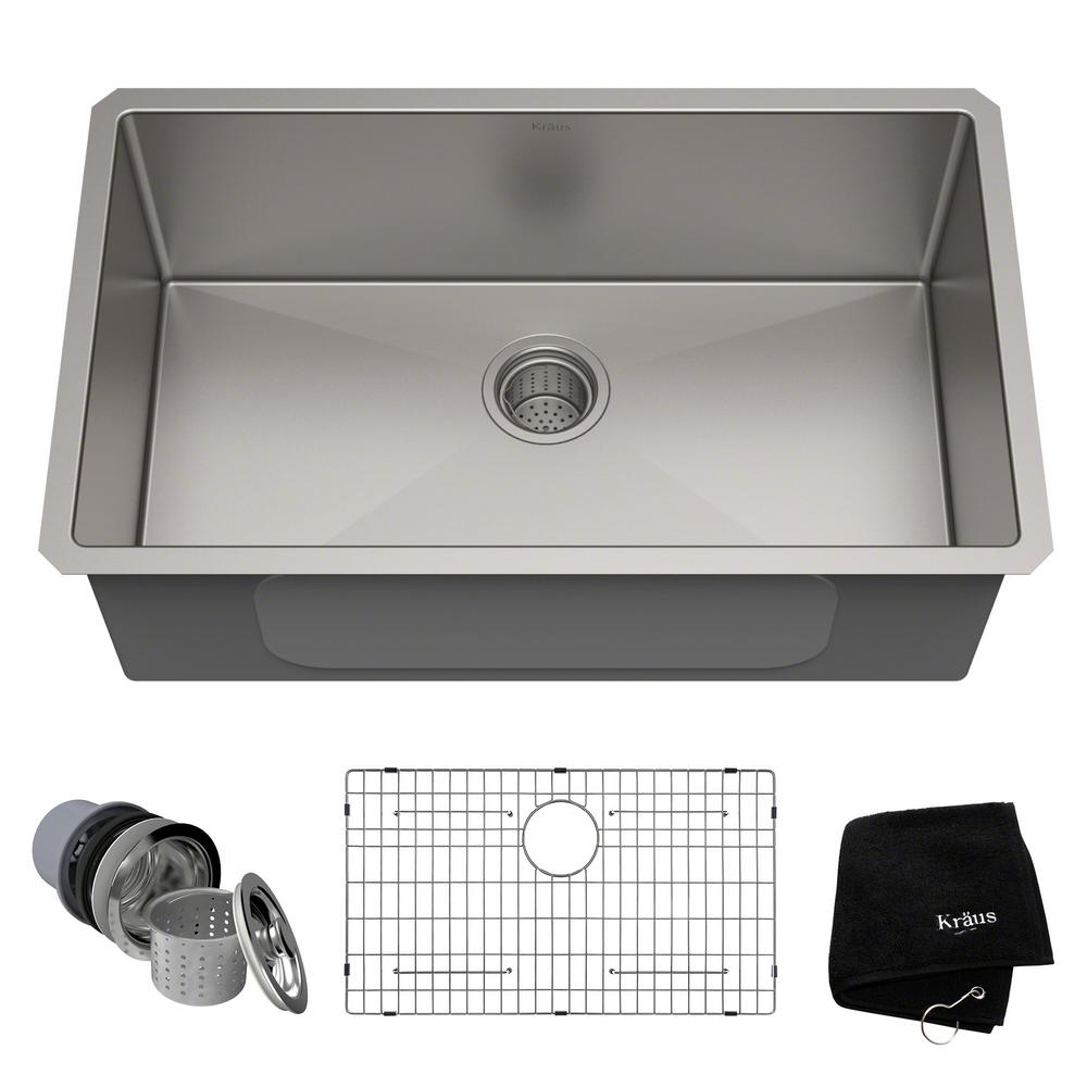 KHU10030 Precision Series 30" Undermount Single-Bowl Sink with Stainless Steel Construction  NoiseDefend  and Commercial-Grade Satin