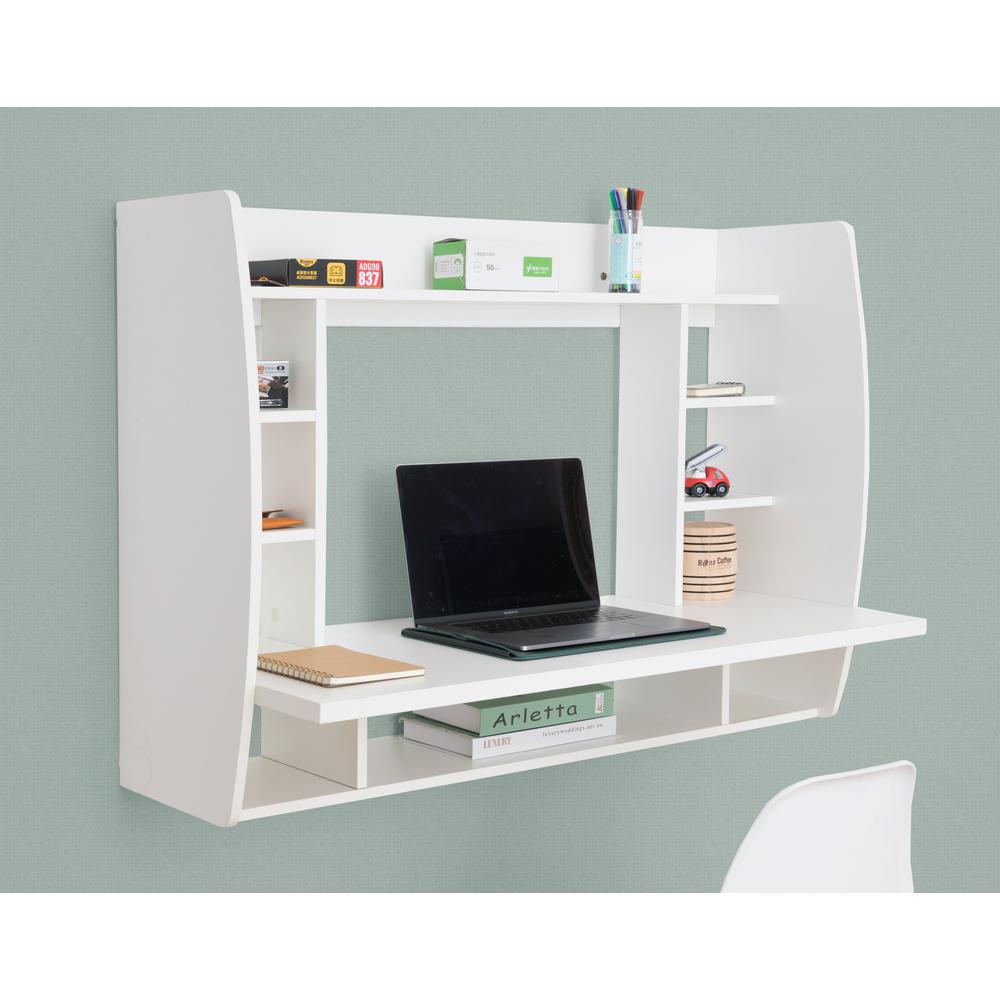 Basicwise White Wall Mount Laptop Office Desk With Shelves