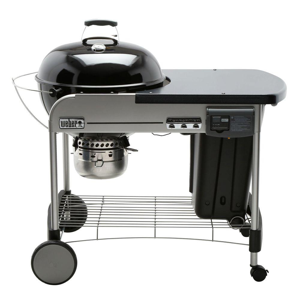 Weber 22 in. Performer Deluxe Charcoal Grill in Black with Built-In ...