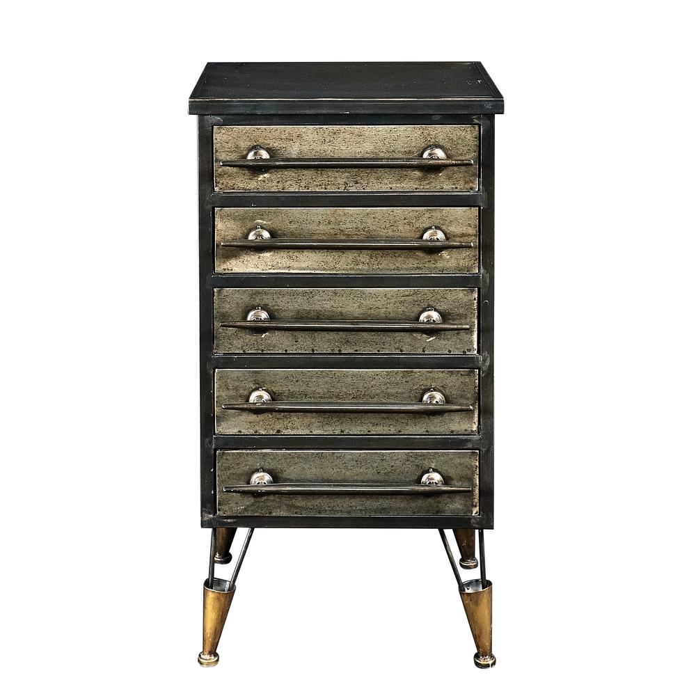 Linon Home Decor Cade Industrial Metal Chest Accent Cabinet With