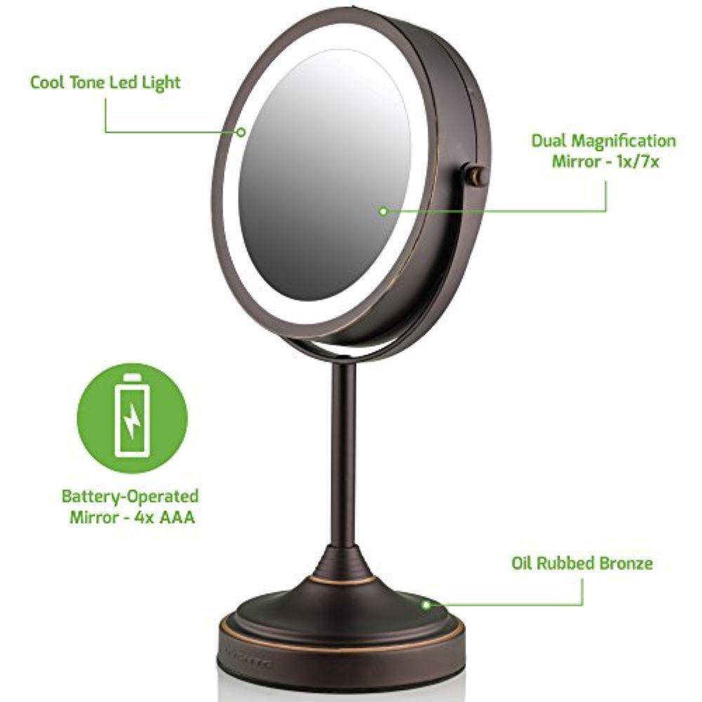 Dual Sided 1x 7x Magnification Nickel, Battery Operated Vanity Mirror