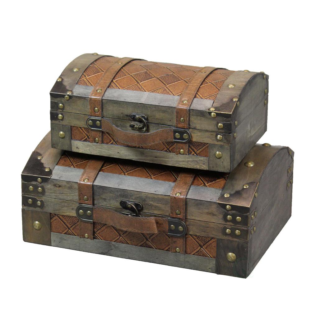 Vintiquewise Rustic Gray Vintage Luggage Style Wooden Treasure Chests Trunks (Set of 2)-QI003626 ...