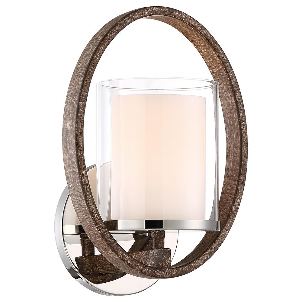 Home Decorator Wall Sconce 1-light Polished Nickel Corona Bronze Ring Opal Glass