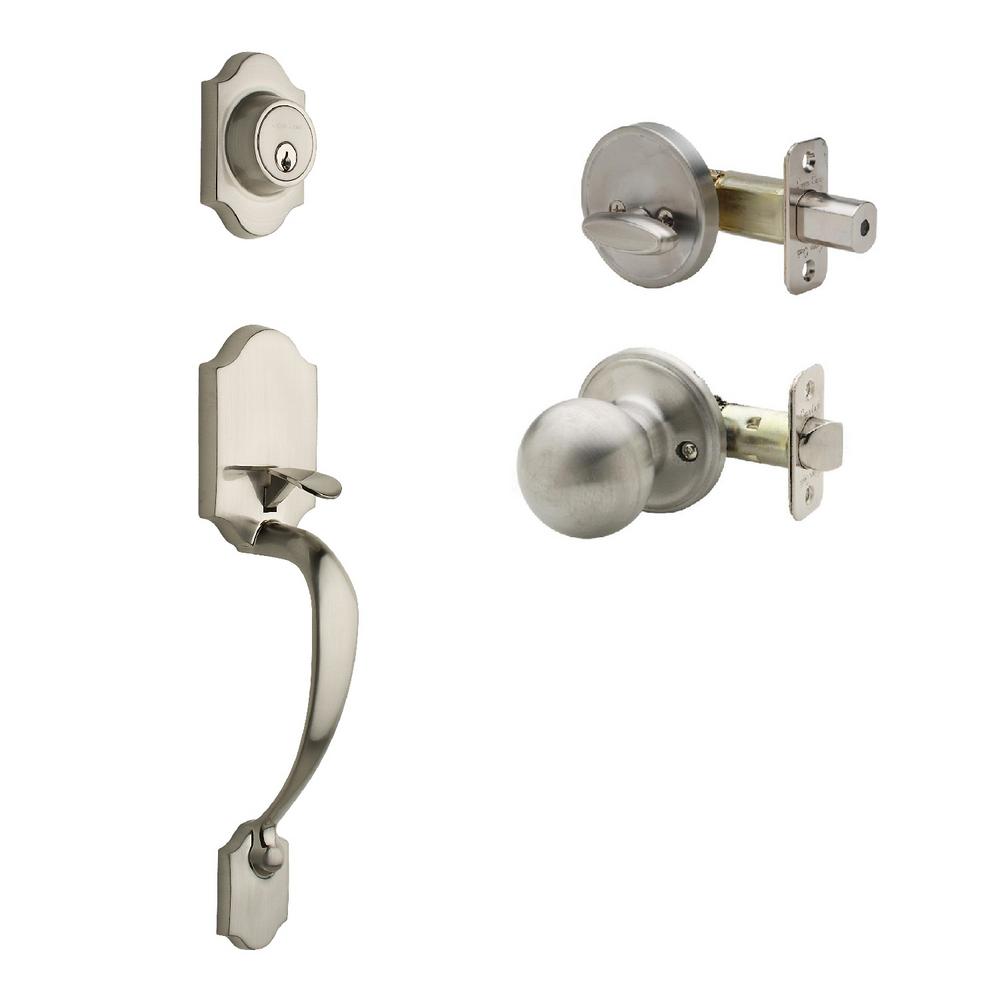Copper Creek Heritage Satin Stainless Door Handleset And Ball Knob