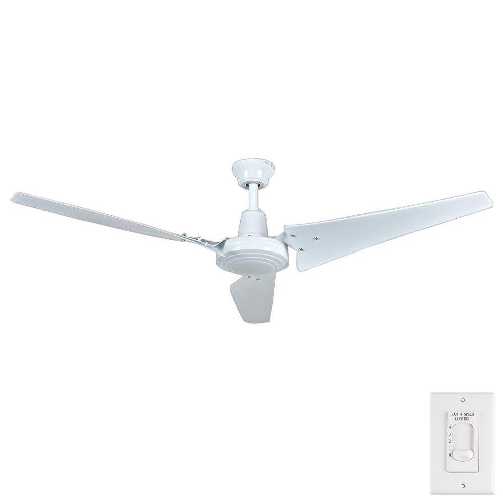 Industrial 60 In Indoor White Ceiling Fan With Wall Control