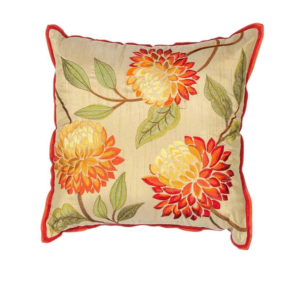 Kas Rugs Triple Flower Red/Beige Decorative Pillow-PILL17318SQ - The Home Depot