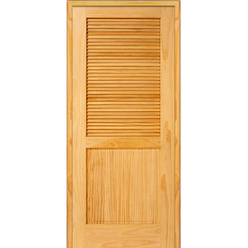 32 In X 80 In Half Louver 1 Panel Unfinished Pine Wood Right Hand Single Prehung Interior Door