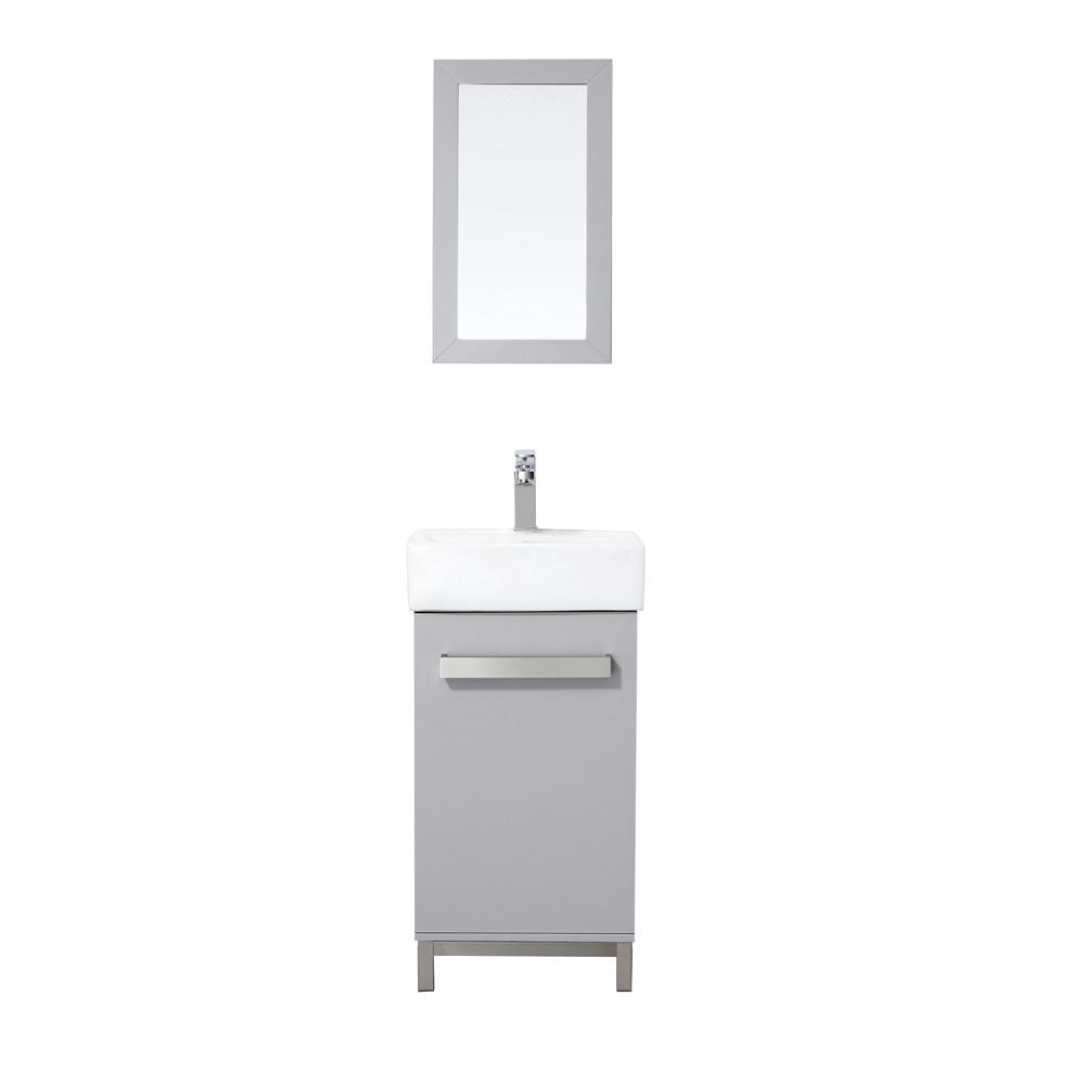 maelynn 18 in. w x 12 in. d vanity in dove grey with ceramic vanity top in  white with white sink and mirror