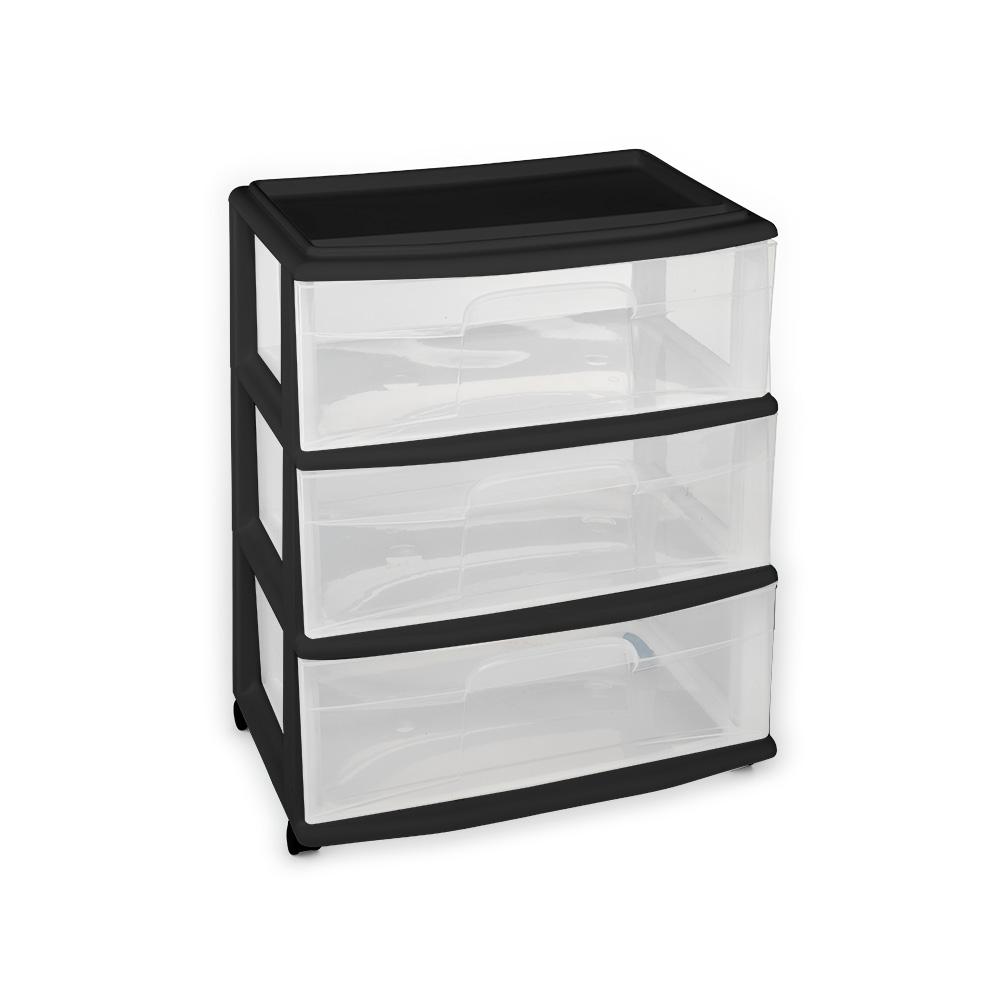 Homz 25 5 In X 15 In 3 Drawer Black Wide Cart With Wheels