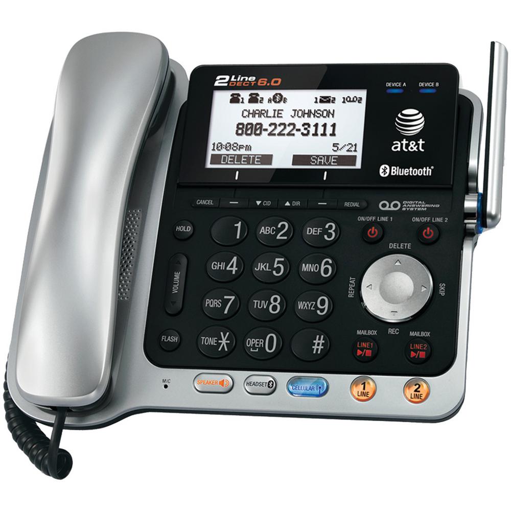 AT/&T TL86109 DECT 6.0 2-Line Expandable Corded//Cordless Phone with Bluetooth