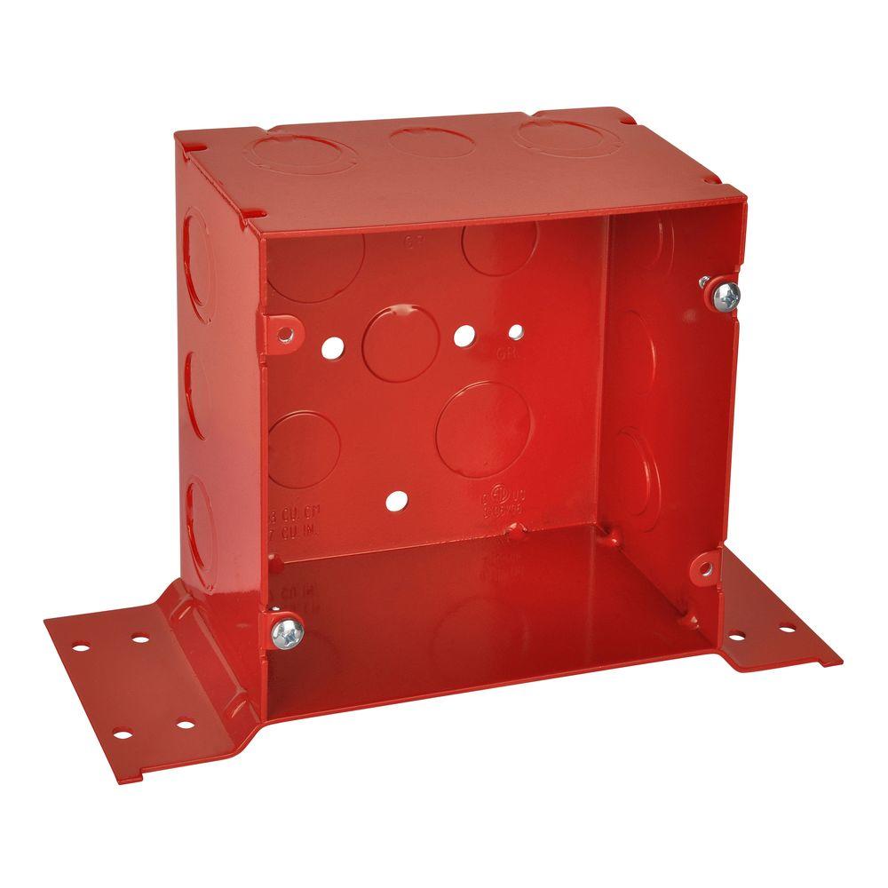 5 inch Red Steel Square Box with Knockouts and CV Bracket (20 per Case)