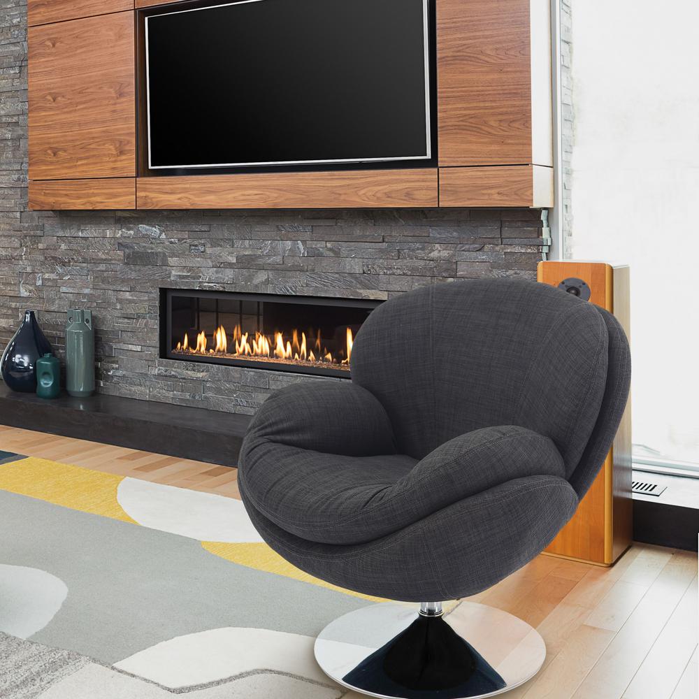 New Ridge Home Goods Comfy Grey Upholstered Swivel Scoop Chair