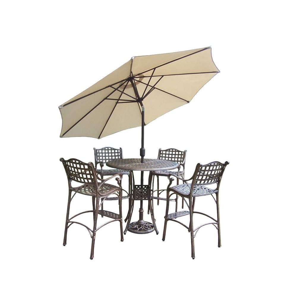 Oakland Living Elite 5 Piece Patio Bar Set With 2 Piece Umbrella Set 1101 1100 4005 Bg 4101 7 Ab The Home Depot