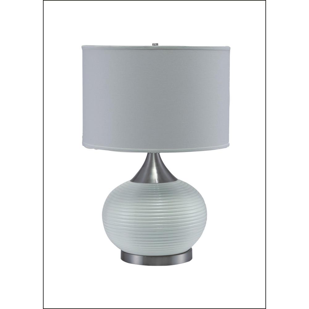 Ore International Horizon 24 5 In Clear Ceramic And Silver Table Ore International Horizon 24 5 In Clear Ceramic And Silver Table Lamp With White Linen Shade