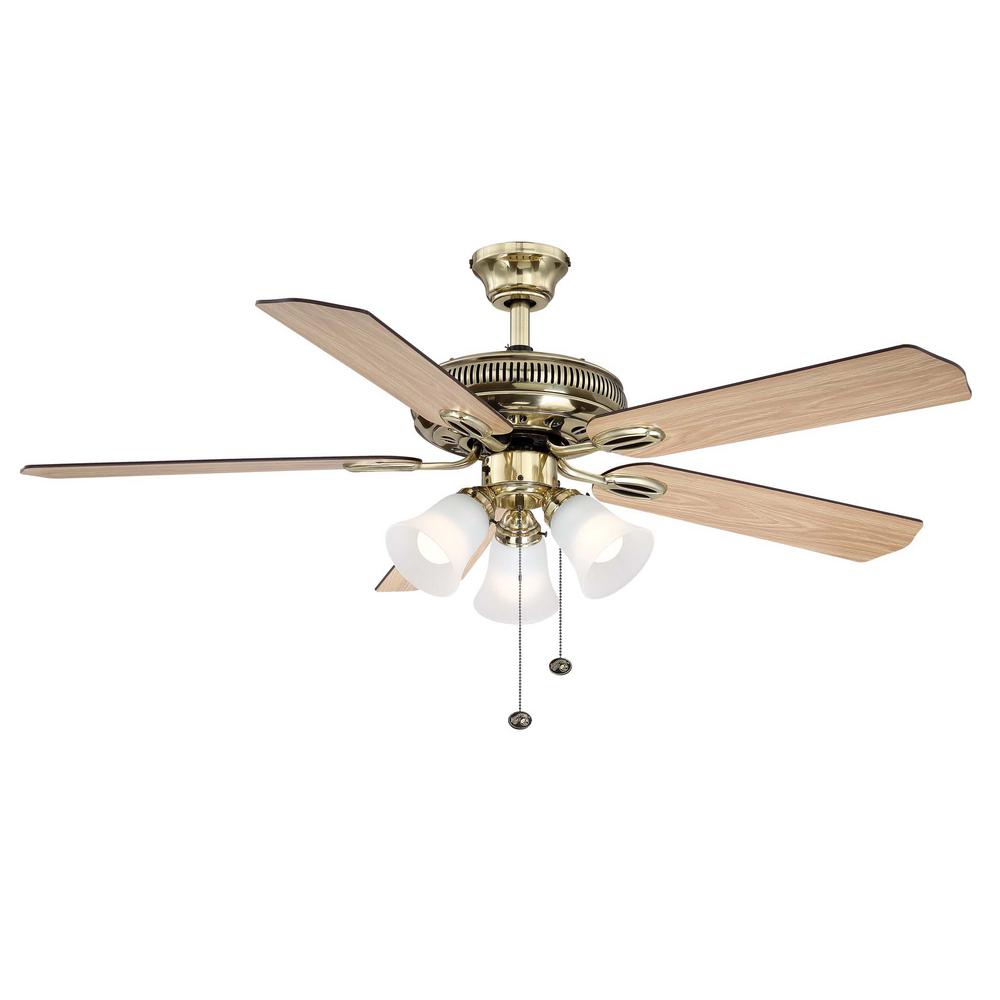 Hampton Bay Glendale 52 In Led Indoor Flemish Brass Ceiling Fan With Light Kit