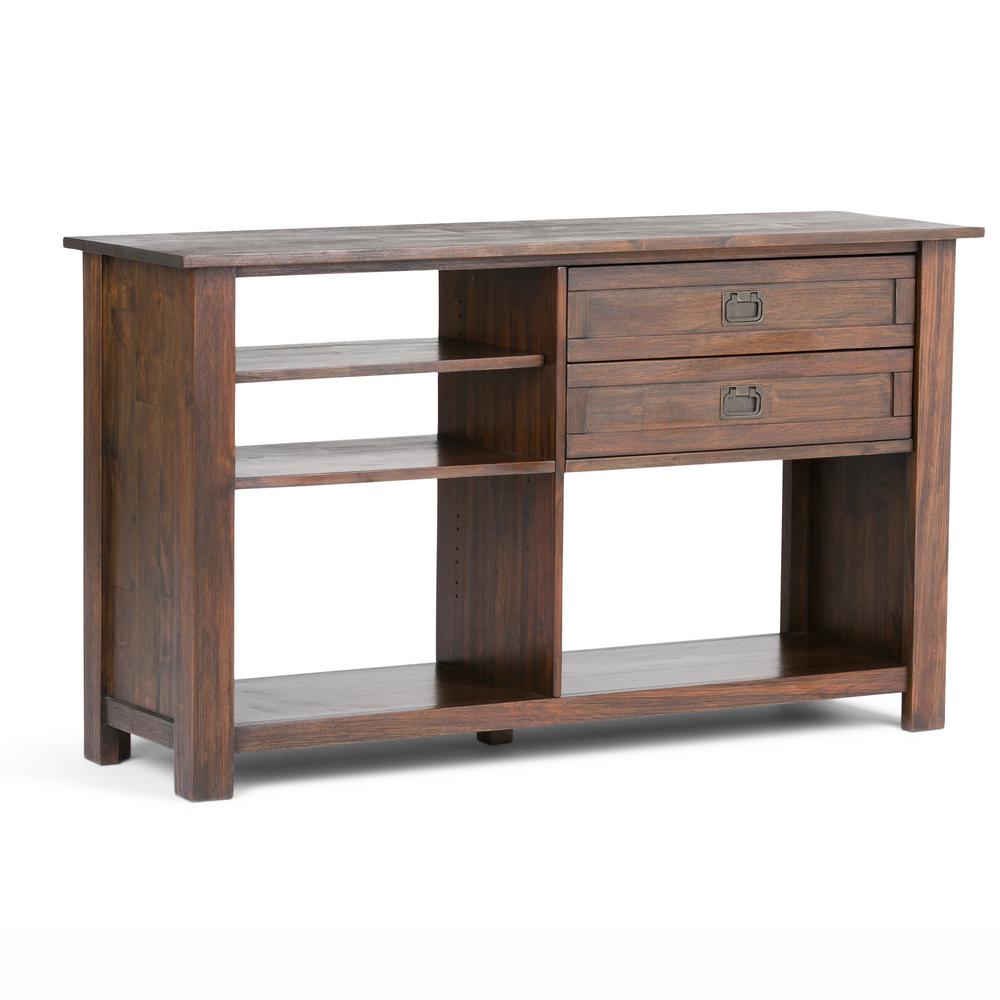 Simpli Home Acadian Solid Wood 48 in. Wide Rustic Console Sofa Table in Farmhouse GreyAXWELL3